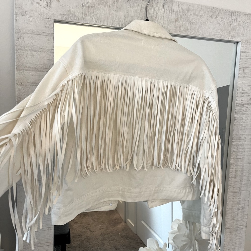 NWOT Just u In white denim fringe jacket size S